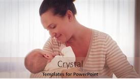  Presentation with loving mom - PPT layouts consisting of young-happy-mother-holds background and a coral colored foreground