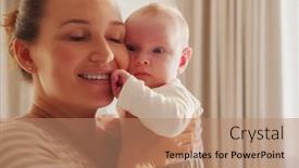 Presentation with loving mom - Presentation theme having young-happy-mother-holds background and a coral colored foreground
