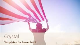  Presentation with 4th july - Audience pleasing PPT theme consisting of young-happy-patriot-girl-holding backdrop and a cream colored foreground
