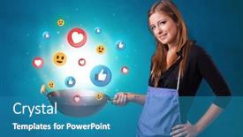  Presentation with social media - Slide deck having young happy person cooking social media concept in wok background and a teal colored foreground