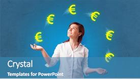  Presentation with euro - PPT theme consisting of young happy person juggle background and a teal colored foreground