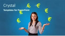  Presentation with euro - Beautiful presentation theme featuring managing multiple projects - young happy person juggle backdrop and a ocean colored foreground
