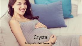  Presentation with pregnant woman - Slides enhanced with young happy pregnant woman keeping background and a coral colored foreground