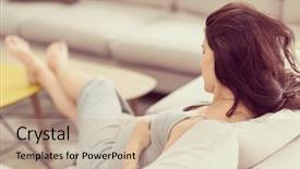  Presentation with pregnant woman cleaning - Colorful theme enhanced with young happy pregnant woman keeping backdrop and a mint green colored foreground