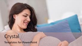  Presentation with pregnant woman in hospital - Presentation design consisting of young happy pregnant woman keeping background and a coral colored foreground