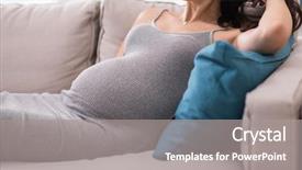  Presentation with pregnant woman in hospital - Slide deck having young happy pregnant woman keeping background and a gray colored foreground