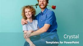 Presentation with blue rose - Theme having young-happy-redhead-couple background and a teal colored foreground