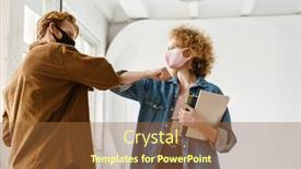  Presentation with face masks - PPT layouts consisting of young-happy-redhead-friends background and a tawny brown colored foreground