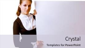  Presentation with secretary - PPT layouts enhanced with young happy secretary over white board background and a lemonade colored foreground