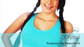  Presentation with mineral - Cool new PPT theme with young happy sporty woman with mineral water backdrop and a cyan colored foreground
