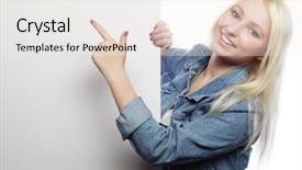  Presentation with teen girl - Audience pleasing presentation theme consisting of young happy teen girl pointing backdrop and a  colored foreground