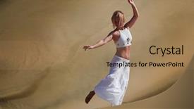  Presentation with sand dunes - Slide deck enhanced with young happy woman dancing on sand dunes in summer background and a coral colored foreground