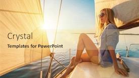  Presentation with yachting - Slide set having young-happy-woman-enjoying-sunset background and a blonde colored foreground