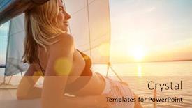  Presentation with yachting - Presentation featuring young-happy-woman-enjoying-sunset background and a yellow colored foreground