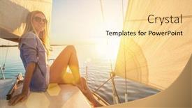  Presentation with yachting - PPT theme having young-happy-woman-enjoying-sunset background and a lemonade colored foreground