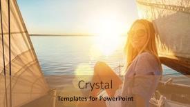  Presentation with moving sea - Slide deck consisting of young-happy-woman-enjoying-sunset background and a coral colored foreground