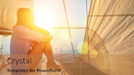  Presentation with moving sea - PPT layouts consisting of young-happy-woman-enjoying-sunset background and a coral colored foreground