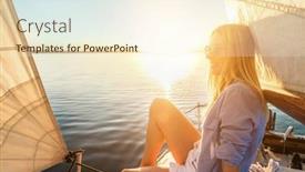  Presentation with moving sea - Beautiful PPT layouts featuring young-happy-woman-enjoying-sunset backdrop and a cream colored foreground