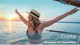  Presentation with yachting - Slide set featuring young-happy-woman-enjoying-sunset background and a seafoam green colored foreground