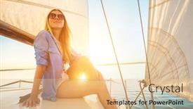  Presentation with yachting - PPT layouts enhanced with young-happy-woman-enjoying-sunset background and a coral colored foreground
