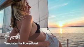  Presentation with yachting - Presentation featuring young-happy-woman-enjoying-sunset background and a tawny brown colored foreground