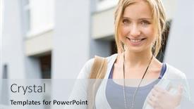 Presentation with books - Theme enhanced with young-happy-woman-holding-books background and a sky blue colored foreground