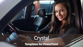  Presentation with person driving - Cool new theme with young happy woman in car backdrop and a  colored foreground