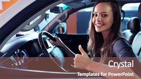  Presentation with person driving - Beautiful PPT layouts featuring young happy woman in car backdrop and a coral colored foreground