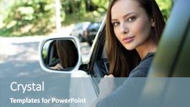  Presentation with person driving - Slide deck with young happy woman in car background and a seafoam green colored foreground
