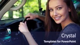  Presentation with person driving - Slide deck with young happy woman in car background and a navy blue colored foreground