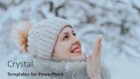  Presentation with snowflakes - Presentation theme with young-happy-woman-in-warm background and a light blue colored foreground