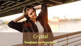  Presentation with listening woman - Presentation design with young-happy-woman-listening background and a tawny brown colored foreground