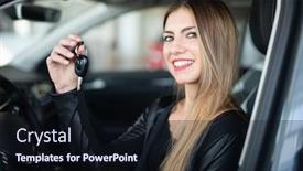  Presentation with car dealer - Presentation design featuring young-happy-woman-showing background and a wine colored foreground