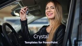  Presentation with car dealer - Cool new PPT layouts with young-happy-woman-showing backdrop and a wine colored foreground