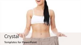  Presentation with lost - Presentation theme having young happy woman showing how much weight she lost isolated on white background background and a lemonade colored foreground