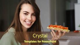  Presentation with eating - Presentation theme with young-happy-woman-smiling background and a tawny brown colored foreground