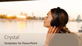  Presentation with listening woman - Slide set having young-happy-woman-smiling background and a lemonade colored foreground