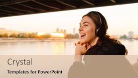  Presentation with listening woman - Slide deck featuring young-happy-woman-smiling background and a lemonade colored foreground