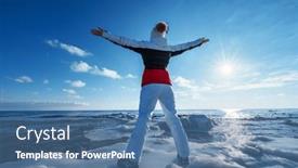  Presentation with season - Theme enhanced with young-happy-woman-standing background and a  colored foreground