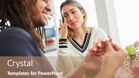  Presentation with marriage - Presentation theme enhanced with young-happy-woman-wipes-tear background and a coral colored foreground