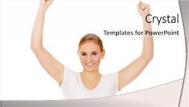  Presentation with happy smiling woman dental health - Presentation having young happy woman with arms background and a white colored foreground