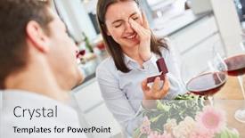  Presentation with wedding ring - Presentation with young-happy-woman-with-wedding background and a light gray colored foreground