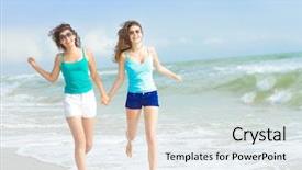  Presentation with happy life - PPT theme with young happy women enjoying life background and a sky blue colored foreground