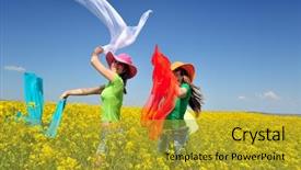  Presentation with rapeseed - Cool new slide set with young happy women on blooming rapeseed field in summer backdrop and a gold colored foreground