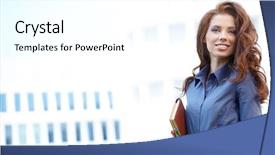  Presentation with property - Presentation theme consisting of young happy women or student on the property business background background and a white colored foreground