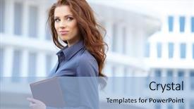  Presentation with women property finances - PPT theme with young happy women or student background and a light blue colored foreground