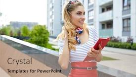  Presentation with property - Amazing theme having young happy women or student on the property business background backdrop and a coral colored foreground