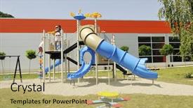  Presentation with playground - PPT theme having young hapy family portrait at park playground background and a coral colored foreground