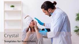  Presentation with head - Slide deck featuring young-head-injured-woman-visiting background and a mint green colored foreground