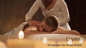  Presentation with body care spa body massage - PPT theme enhanced with young-healthy-and-beautiful-woman background and a coral colored foreground